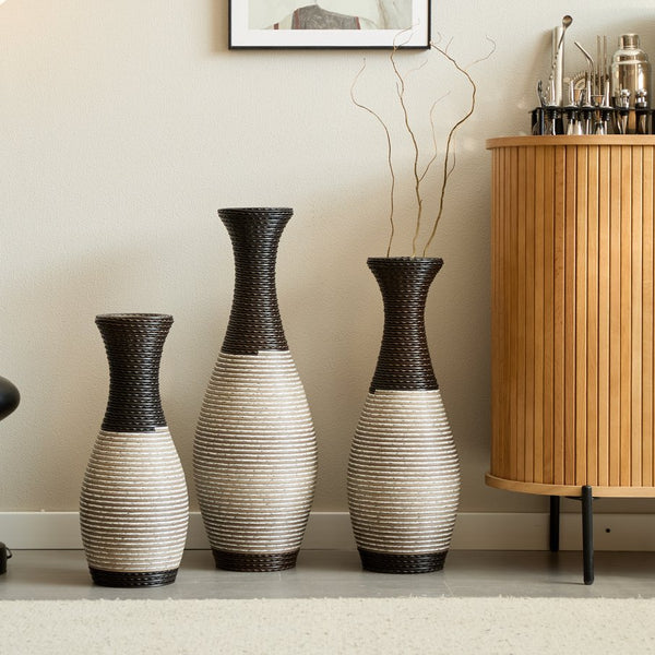 English Elm Desktop PVC Vase Set of 3 Decorative Tall Floor and Table Vases—Modern Durable Artful Accents for Home Black White,Coffee W2796P261483