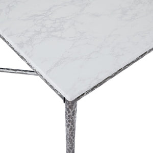 English Elm 6-seater Faux Marble Dining Table with Hammered Iron Brass Accent Legs Modern Loft Forged Pewter N771P392428Y