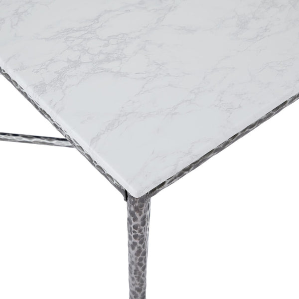 English Elm 6-seater Faux Marble Dining Table with Hammered Iron Brass Accent Legs Modern Loft Forged Pewter N771P392428Y