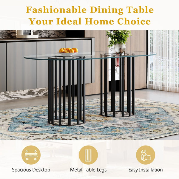 English Elm Table Oval Tempered Glass Dining Set Seats Six with Transparent Acrylic Chairs Luxe Style W1151S04761