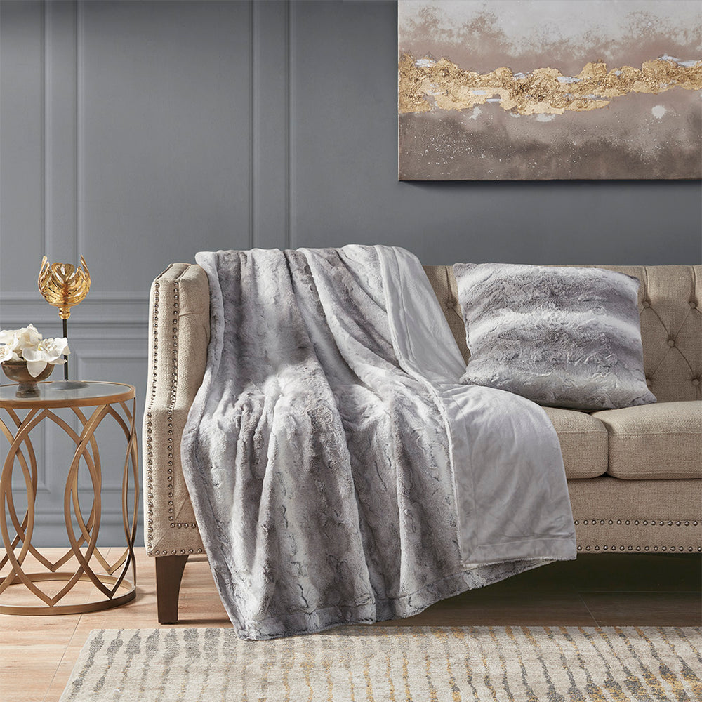 JLA Home Madison Park - Faux Fur Square Pillow with Reversible Microfur Back, Ultra-Soft Plush Accent for Glam Sofas & Beds MP30-2831