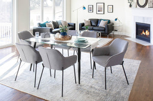 English Elm Dining Chair Set of 2 with Black Metal Frame and Grey Upholstered Cushioned Seat B202P471347