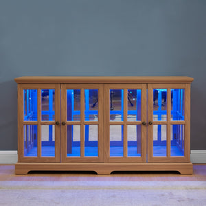 English Elm Led Antique Display Cabinet With Adjustable Shelves, 4 Glass Doors & Smart Led Lighting For Collectibles W2275P231689