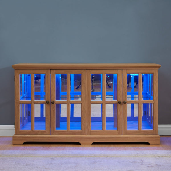 English Elm Led Antique Display Cabinet With Adjustable Shelves, 4 Glass Doors & Smart Led Lighting For Collectibles W2275P231689