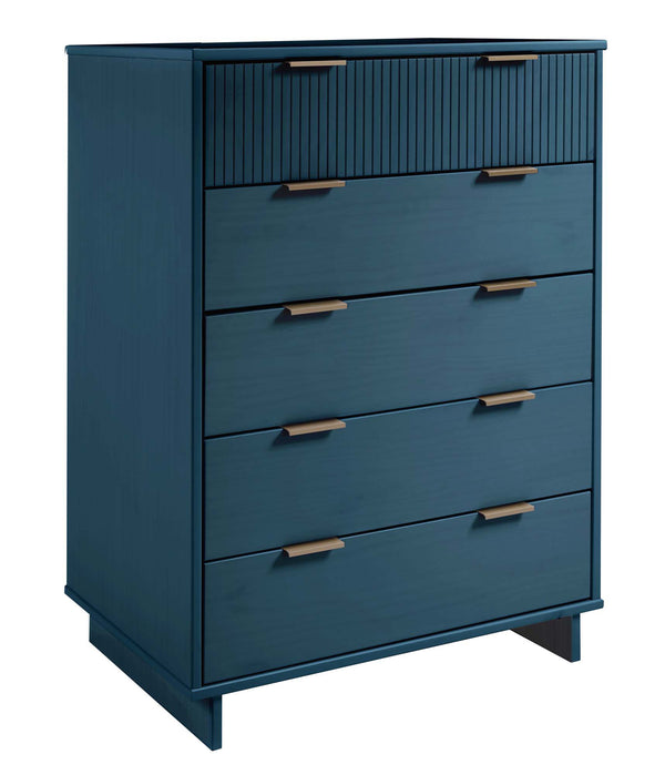 English Elm Granville 38" Chest - Elegant Midnight Blue 5-Drawer Storage With Gold Handles For Modern Spaces B365S00083