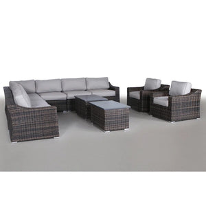 English Elm Fully Assembled 11-Piece Rattan Wicker Patio Seating Set For 8 With Plush Cushions & Coffee Tables B120S00122