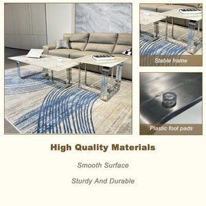 English Elm Rectangular End Table With Sintered Stone Top & Sleek Silver Frame For Modern Living Spaces W2978S00019-GIGA