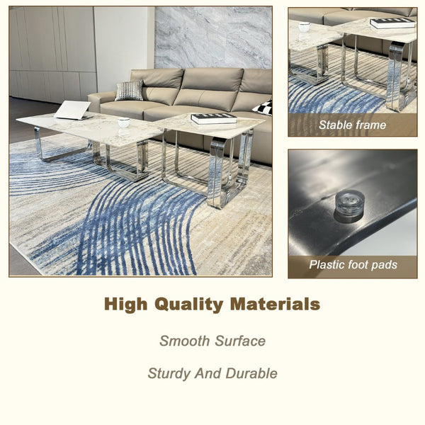 English Elm Rectangular End Table With Sintered Stone Top & Sleek Silver Frame For Modern Living Spaces W2978S00019-GIGA