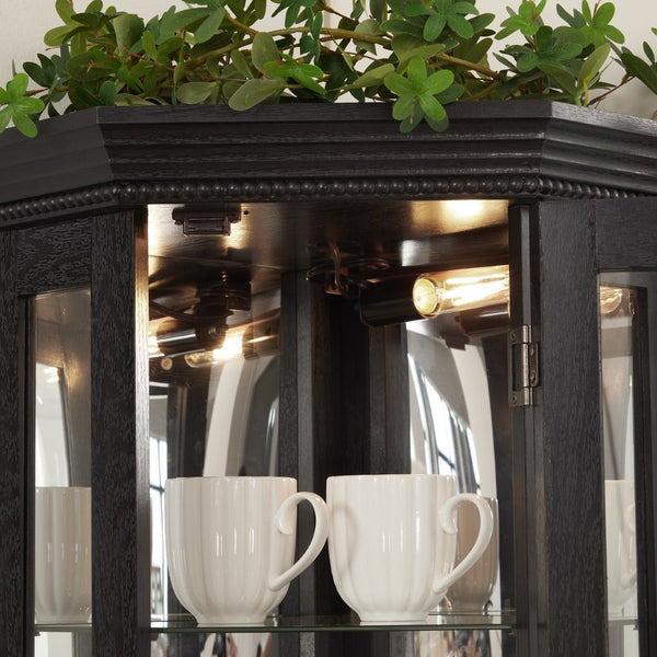 English Elm Lighted Corner Curio Cabinet with Led Glow Tempered Glass Shelves and Mirrored Back W2275P292643