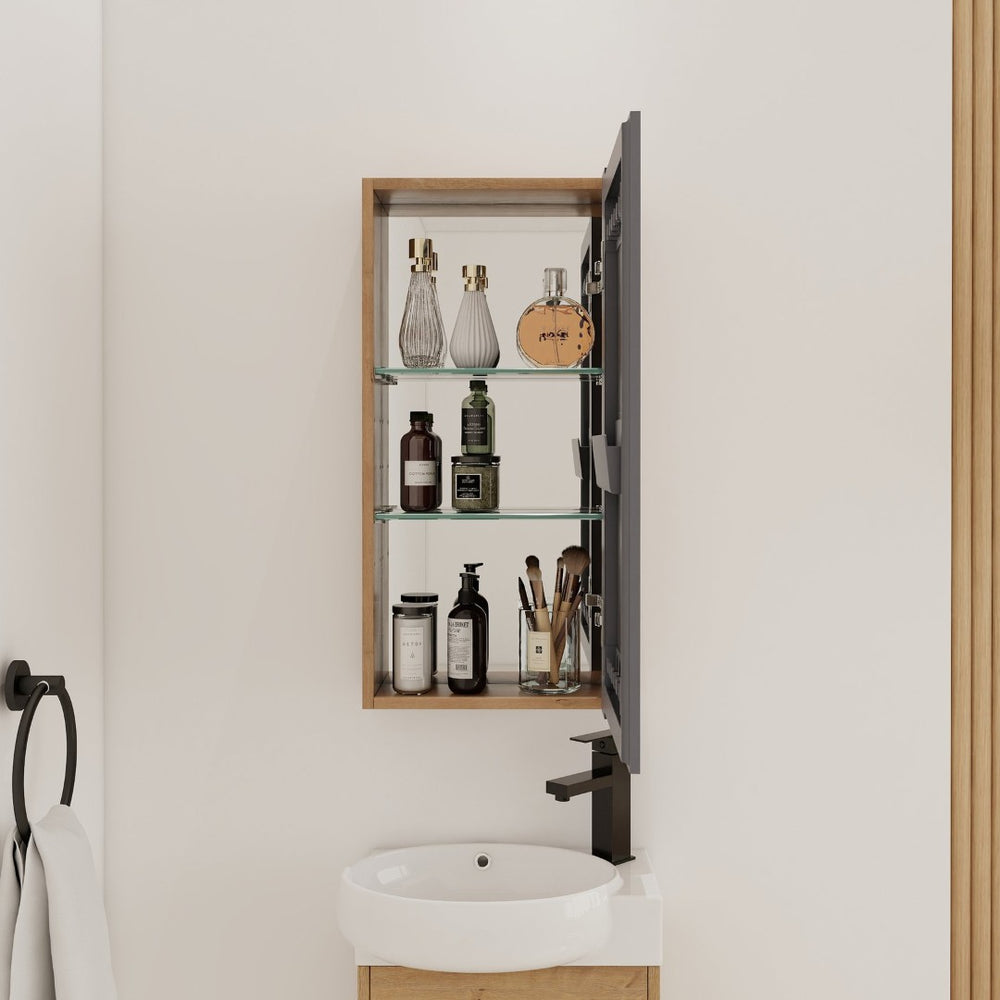 English Elm 14'' Wall Mounted Bathroom Medicine Cabinet with Adjustable Glass Shelves and Mirror Door W999P470285