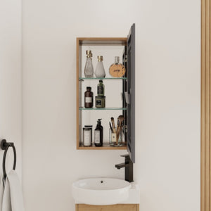 English Elm 14'' Wall Mounted Bathroom Medicine Cabinet with Adjustable Glass Shelves and Mirror Door W999P470285