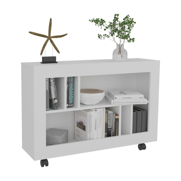 English Elm Console Rolling Storage Console Table with 5 Open Shelves, Smooth Casters, Eco-Friendly Build White 42.91 L x 16.54 W x 5.51 H B097P296826