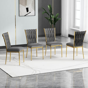 English Elm Modern Velvet Upholstered Dining Chairs Set of 2 with Electroplated Legs for Kitchen Dark Gray W210P301593