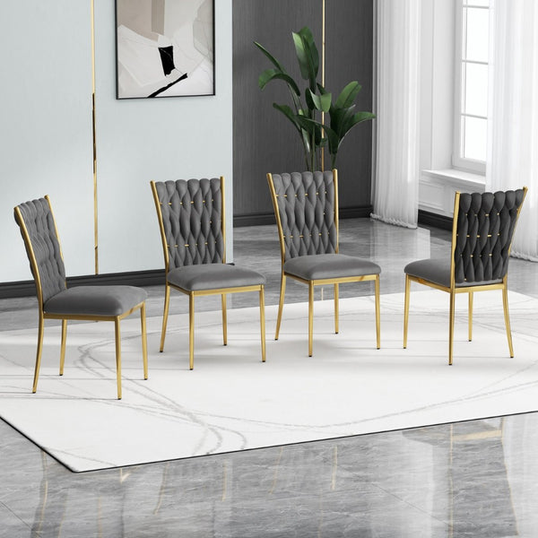 English Elm Modern Velvet Upholstered Dining Chairs Set of 2 with Electroplated Legs for Kitchen Dark Gray W210P301593
