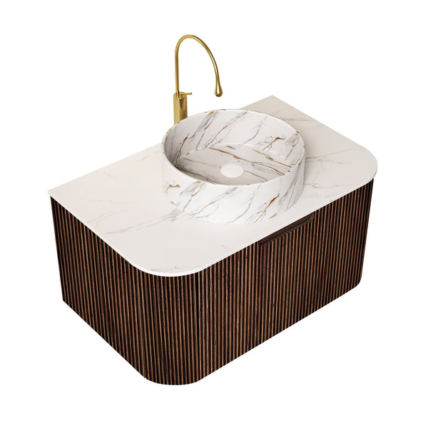 English Elm Dina 30" Wall-Mounted Bathroom Vanity With Curved Edges, Dark Walnut Storage & Luxurious Basin Design W2615S00495
