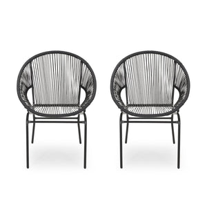 English Elm Nusa Outdoor Woven Rattan Basket Chair with Iron Legs for Modern Patio Spaces 66626.00BLK