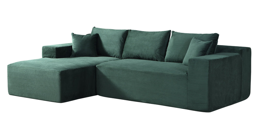 English Elm 2-Piece Dark Green Corduroy L-Shaped Sofa – Modular 3-Seater Couch With Pillows, No-Tool Setup! B2735P384506