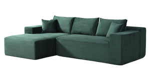 English Elm 2-Piece Dark Green Corduroy L-Shaped Sofa – Modular 3-Seater Couch With Pillows, No-Tool Setup! B2735P384506