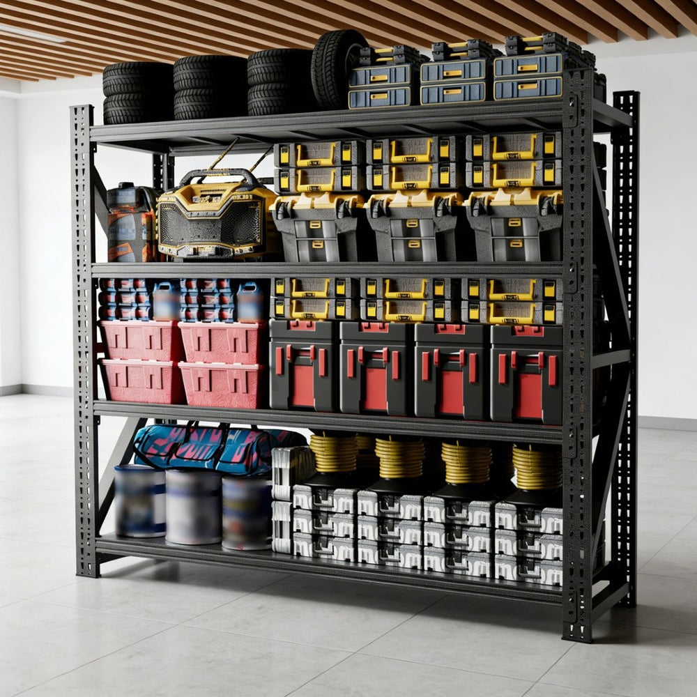 English Elm Heavy Steel Garage Shelving Unit Six Thousand Pound Industrial Storage Rack Workshop W2735S00002