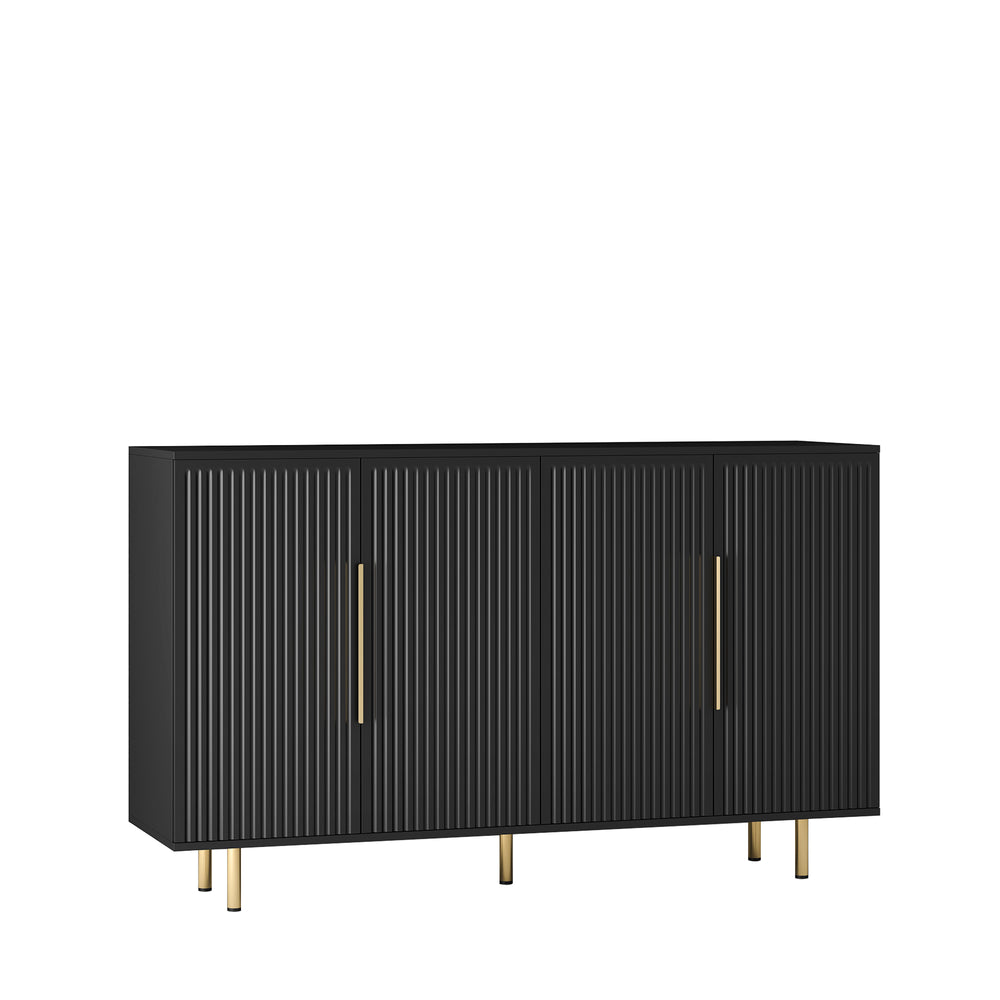 English Elm Black Fluted Buffet Cabinet Modern Sideboard with Adjustable Shelves, Large Storage Credenza for Living Room Decor W1321P171785