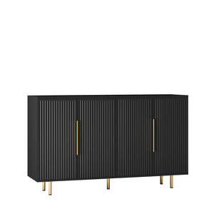 English Elm Black Fluted Buffet Cabinet Modern Sideboard with Adjustable Shelves, Large Storage Credenza for Living Room Decor W1321P171785