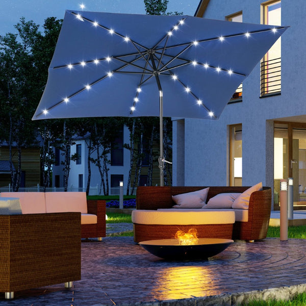 English Elm Outsunny 9' X 7' Solar-Powered Led Umbrella With Tilt & Crank - Perfect For Gardens, Patios, And Pools W2225P174160-GIGA