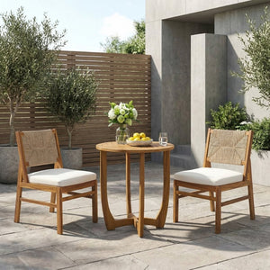 English Elm 3 Piece Acacia Wood Outdoor Bistro Set with Wicker Chairs Teak Finish Patio Balcony N773OD00082B