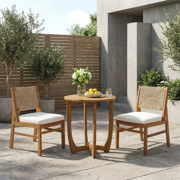 English Elm 3 Piece Acacia Wood Outdoor Bistro Set with Wicker Chairs Teak Finish Patio Balcony N773OD00082B