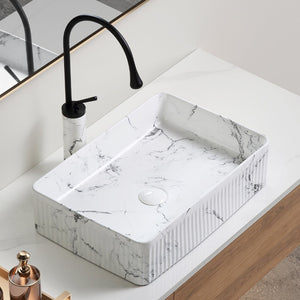 English Elm Oval Porcelain Vessel Sink Bold Marble Art Pattern Above Counter Vanity Basin W3402P362397
