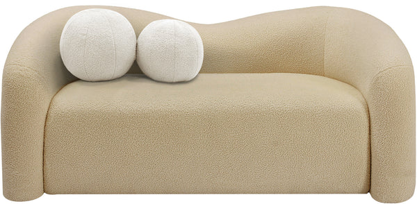Kali Beige Faux Shearling Teddy Fabric Loveseat 186Beige-L Meridian Furniture