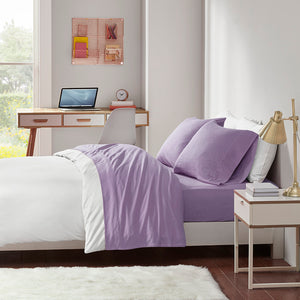 Intelligent Design Cotton Blend Jersey Knit Casual All Season Sheet Set ID20-704 Purple