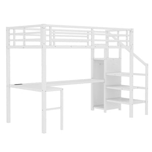 English Elm Twin Xl Loft Bed With L-Shaped Desk, Wardrobe & Usb Ports - Modern Space-Saving Design For All Ages W1580S00134-GIGA