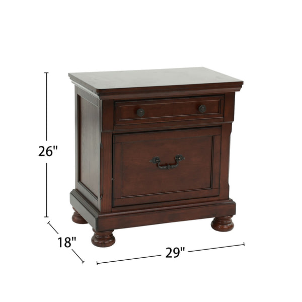English Elm Rubber Wood 2-Drawer Nightstand in Antique Cherry Finish with Smooth Wood Glides, Sturdy Classic Design B016P251353