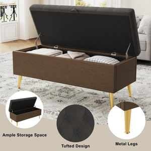 English Elm Modern Boucle Tufted Storage Ottoman Bench with Gold Legs for Bedroom or Entryway Grey N719P305620E