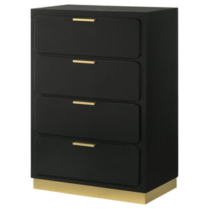 English Elm Modern four-drawer chest with sleek mid-century lines, smooth glides, wood construction, slim handles, versatile bedroom storage solution Black,Gold 34.25 L x 21.26 W x 48.42 H B011P362593
