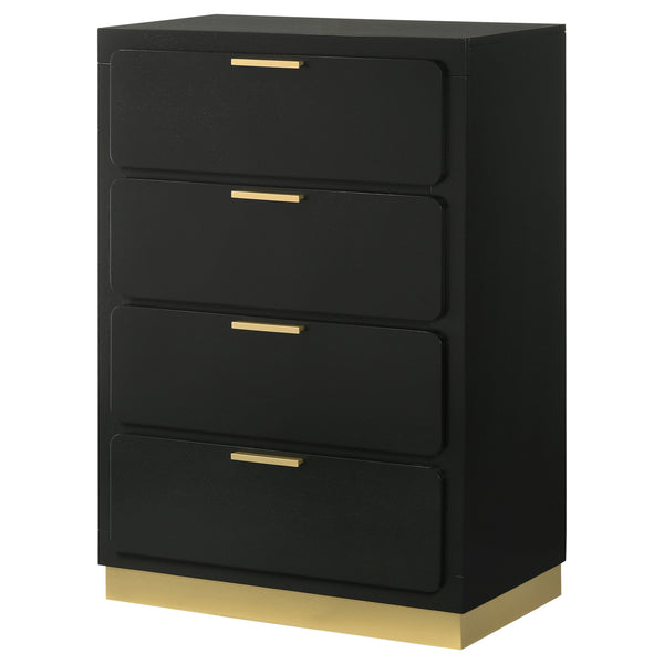 English Elm Modern four-drawer chest with sleek mid-century lines, smooth glides, wood construction, slim handles, versatile bedroom storage solution Black,Gold 34.25 L x 21.26 W x 48.42 H B011P362593