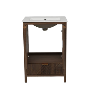 English Elm Christopher Knight Home® - 24 24-Inch Bathroom Vanity with Ceramic Sink, Textured Panels, Soft-Close Drawer & Large Storage Brown N817P339017B