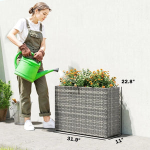 English Elm Modern Raised Planter Box with Pe Rattan Exterior and Steel Frame for Patio Herb Gardens Gray T3971P476666