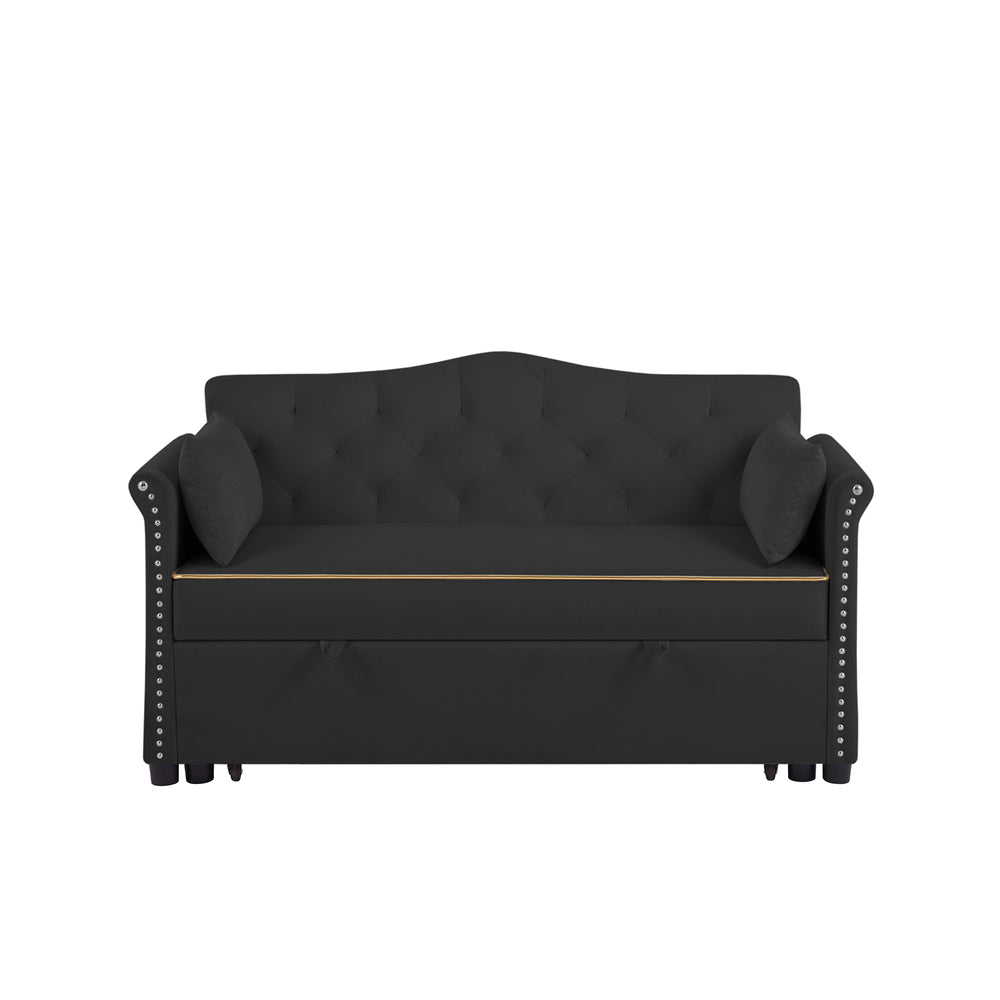 English Elm Black Velvet Sleeper Sofa Bed Convertible Velvet Futon with Foam Seat, Solid Wood Frame, Compact Design W588P246470