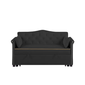 English Elm Black Velvet Sleeper Sofa Bed Convertible Velvet Futon with Foam Seat, Solid Wood Frame, Compact Design W588P246470