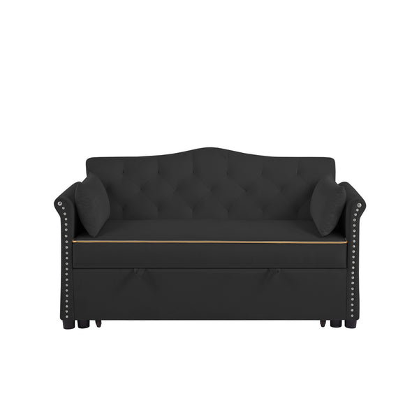 English Elm Black Velvet Sleeper Sofa Bed Convertible Velvet Futon with Foam Seat, Solid Wood Frame, Compact Design W588P246470