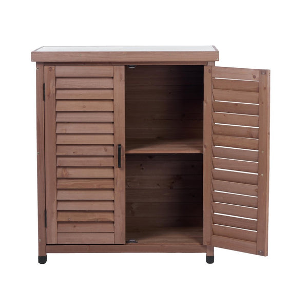 English Elm Potting Bench Solid Wood Workstation with Metal Top Louvered Cabinet Outdoor Garden Brown W2640P228401