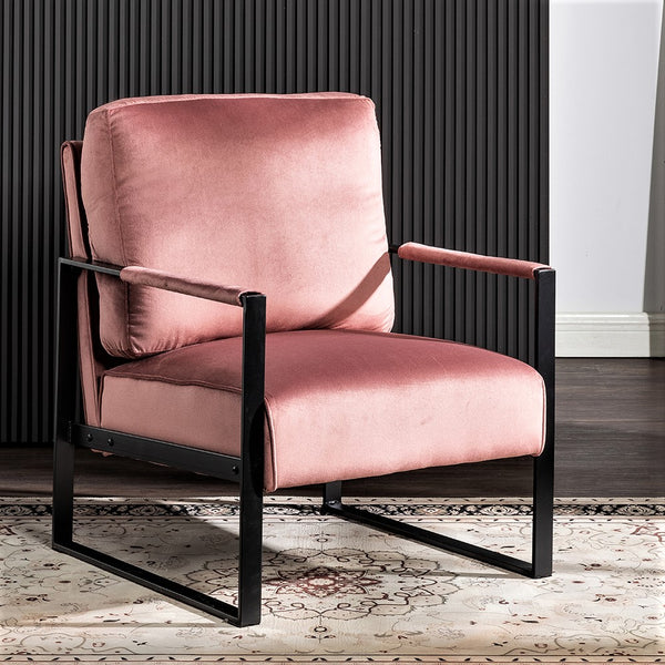 English Elm Classic Mid Century Modern Accent Chair In Soft Rose Velvet – Stylish Metal Frame For Home & Office B2735P256738
