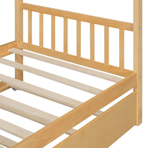 English Elm Twin House Bed Solid Pine Cottage Frame with Pull Out Trundle for Kids Bedroom Natural N708P309238M
