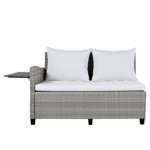 English Elm TOMAX 5-Piece Outdoor Rattan Sectional Sofa Set with Extendable Side Tables and Dining Table White SP100006AAK