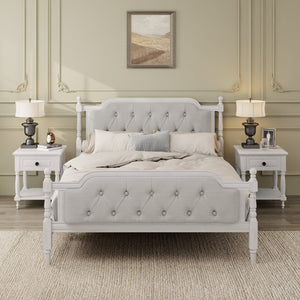English Elm Traditional Solid Wood Bed Frame with Tufted Upholstered Headboard, No Box Spring Needed, Sturdy 400 lb Capacity Antique White 57.5 L x 22.5 W x 10.5 H N701P242546K