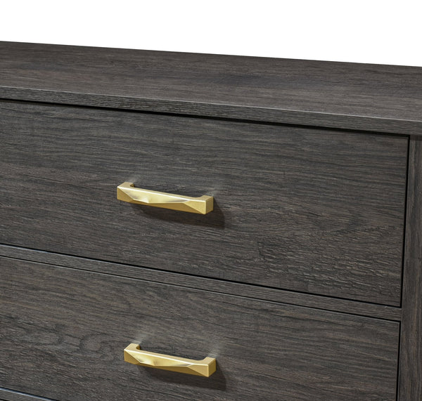 English Elm 1pc Contemporary 2-Drawer Nightstand with Metallic Accents, Warm Wood Finish, Modern Storage Appeal Gold,Gray 26.38 L x 18.74 W x 28.9 H B2741P353121