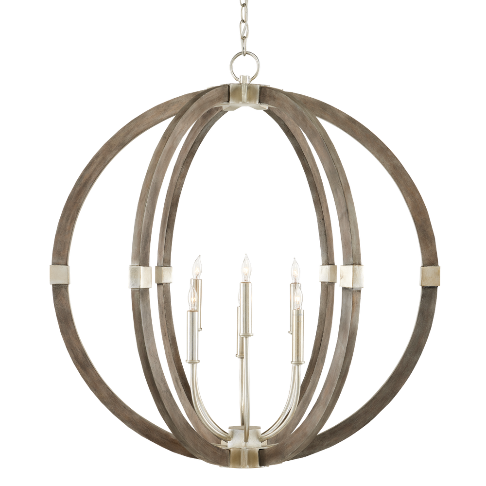 Bastian Gray Orb Chandelier - Elegant Wrought Iron & Wood Light Fixture with Adjustable Height Options