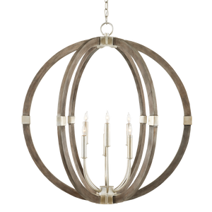 Bastian Gray Orb Chandelier - Elegant Wrought Iron & Wood Light Fixture with Adjustable Height Options