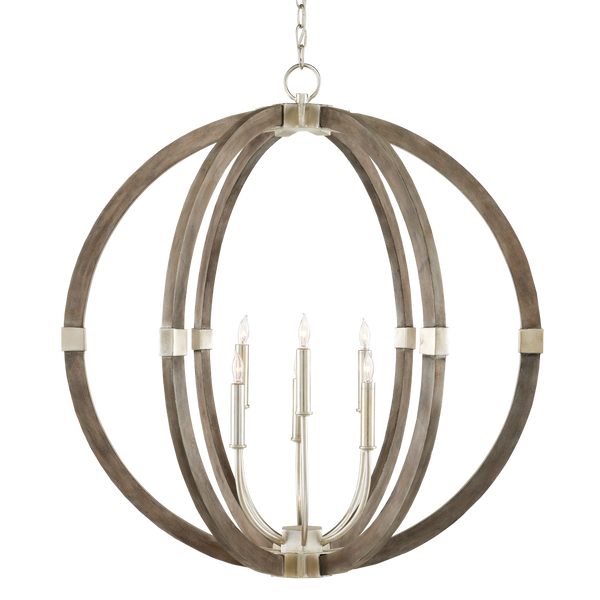 Bastian Gray Orb Chandelier - Elegant Wrought Iron & Wood Light Fixture with Adjustable Height Options